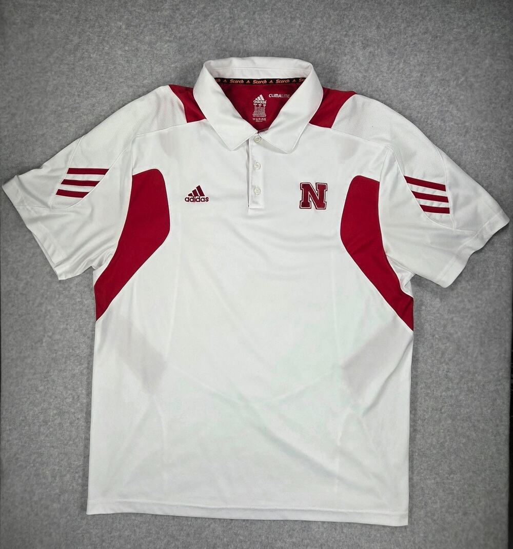 Adidas Nebraska Cornhuskers Polo Shirt Mens XL White Red Climalite Golf NCAA